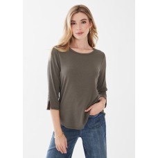 French Dressing - 3/4 Sleeve Scoop Neck Top - Olive