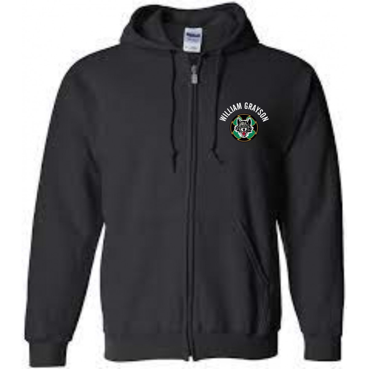 William Grayson Youth Gildan Full Zip Black Left Chest Printed Logo