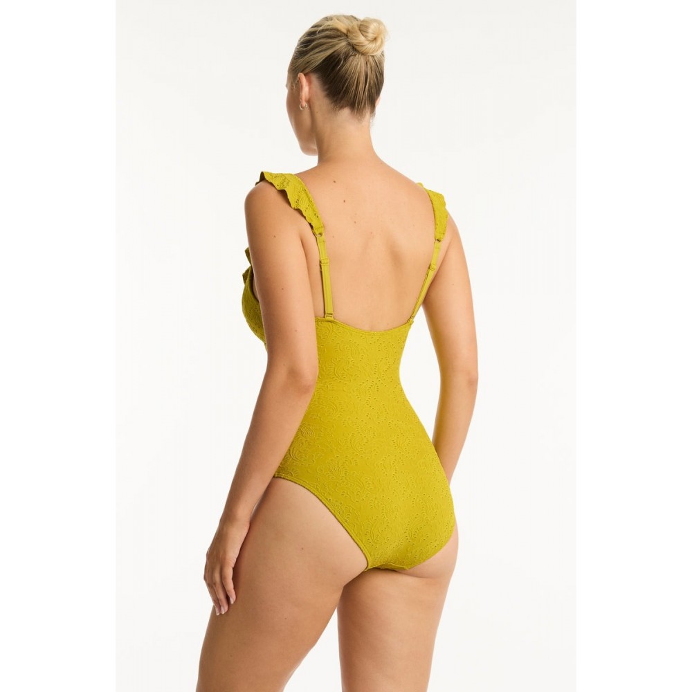 Sea Level - Interlace Frill One Piece - Chartreuse