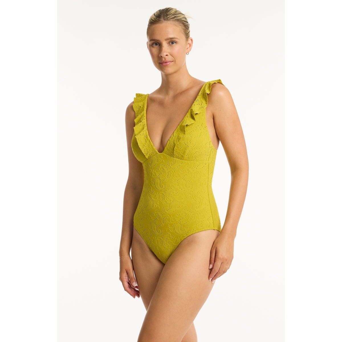Sea Level - Interlace Frill One Piece - Chartreuse