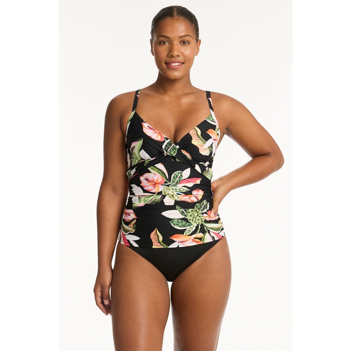 Sea Level - Sundown Twist Front DD/E Cup Tankini Top - Black