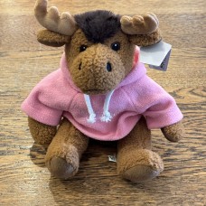 Stuffed 10" Curly Critter Moose With Pink Embroidered Moose Jaw Hoodie