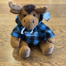Stuffed 10" Curly Critter Moose With Blue Plaid Embroidered Moose Jaw Hoodie
