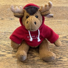 Stuffed 10" Curly Critter Moose With Red Embroidered Moose Jaw Hoodie