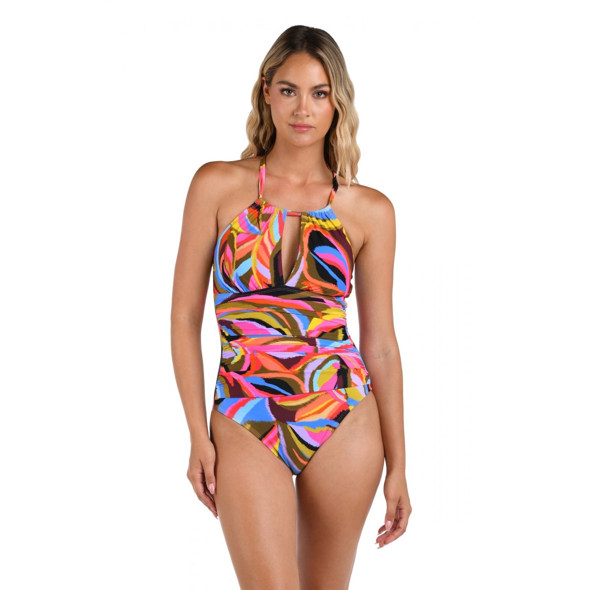 La Blanca - Tropic Waves High Neck Keyhole One Piece - Multi