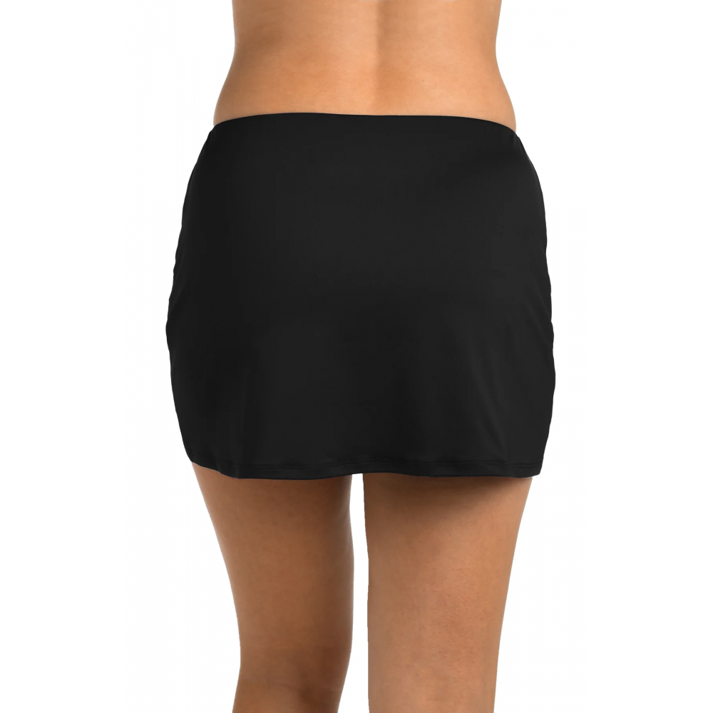 24th & Ocean -  Solid Mid Rise Tulip Hem Skirt - Black