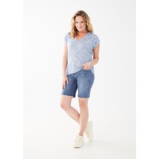 French Dressing - Printed Cap Sleeve V-Neck Top - Blue Jean
