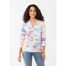 French Dressing - V-Neck 3/4 Sleeve Top - Abstract