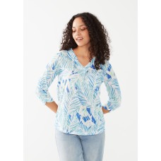 French Dressing - 3/4 Sleeve V-Neck Top -  Lagoon