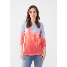 French Dressing - Notch Neck 3/4 Sleeve Top - Mojito Gradient 