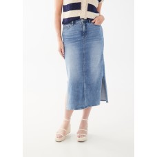 French Dressing - Column Skirt With Slits - Medium Blue Wash
