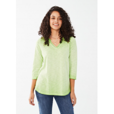 French Dressing - 3/4 Sleeve Split Neck Top - Mojito Green