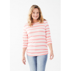 French Dressing - Printed Boat Neck 3/4 Sleeve Top - Amoy Stripe Pink