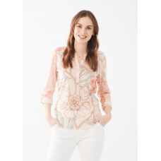 French Dressing - 3-4 Sleeve Tab Up Henley Top - Trellis