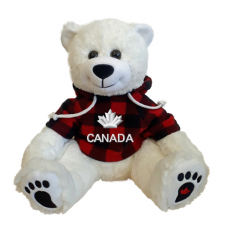 Stuffed 10" Smiley Sitting Polar Bear Red Plaid Hoody Canada