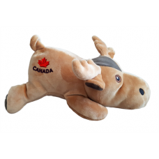 Stuffed 9" Extra Soft Floppy Moose With Red Scarf With Canada and Maple Leaf Emb.