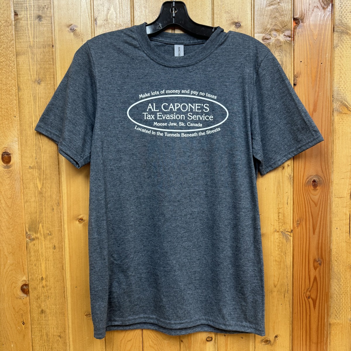 Moose Jaw Al Capone Oval Tax Evasion Dark Heather T-Shirt