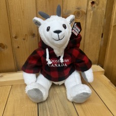 Stuffed 10" Curly Critter Mountain Goat With Red Plaid Moose Jaw Hoodie