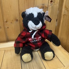 Stuffed 10" Curly Critter Skunk With Red Plaid Moose Jaw Hoodie