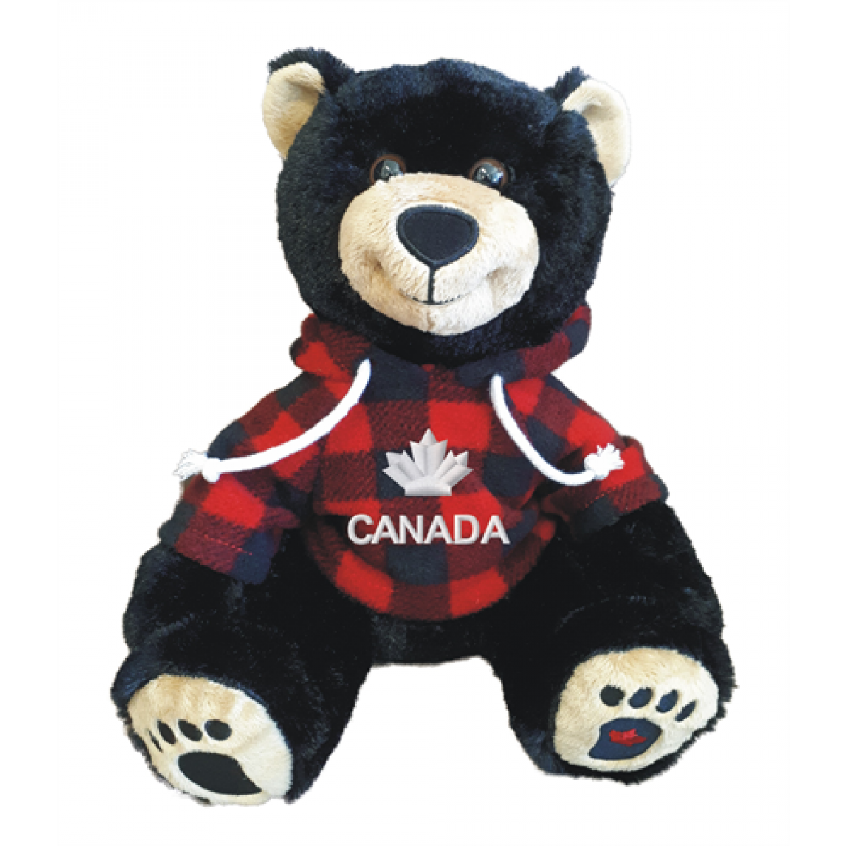 Stuffed 10" Smiley Sitting Black Bear Red Plaid Hoody Canada