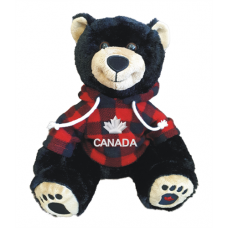 Stuffed 10" Smiley Sitting Black Bear Red Plaid Hoody Canada