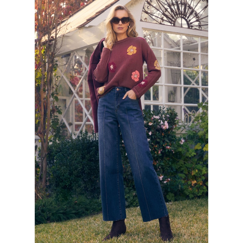 French Dressing - Floral Intarsia Sweater - Warm Bronze French Dressing - Floral Intarsia Sweater - Warm Bronze