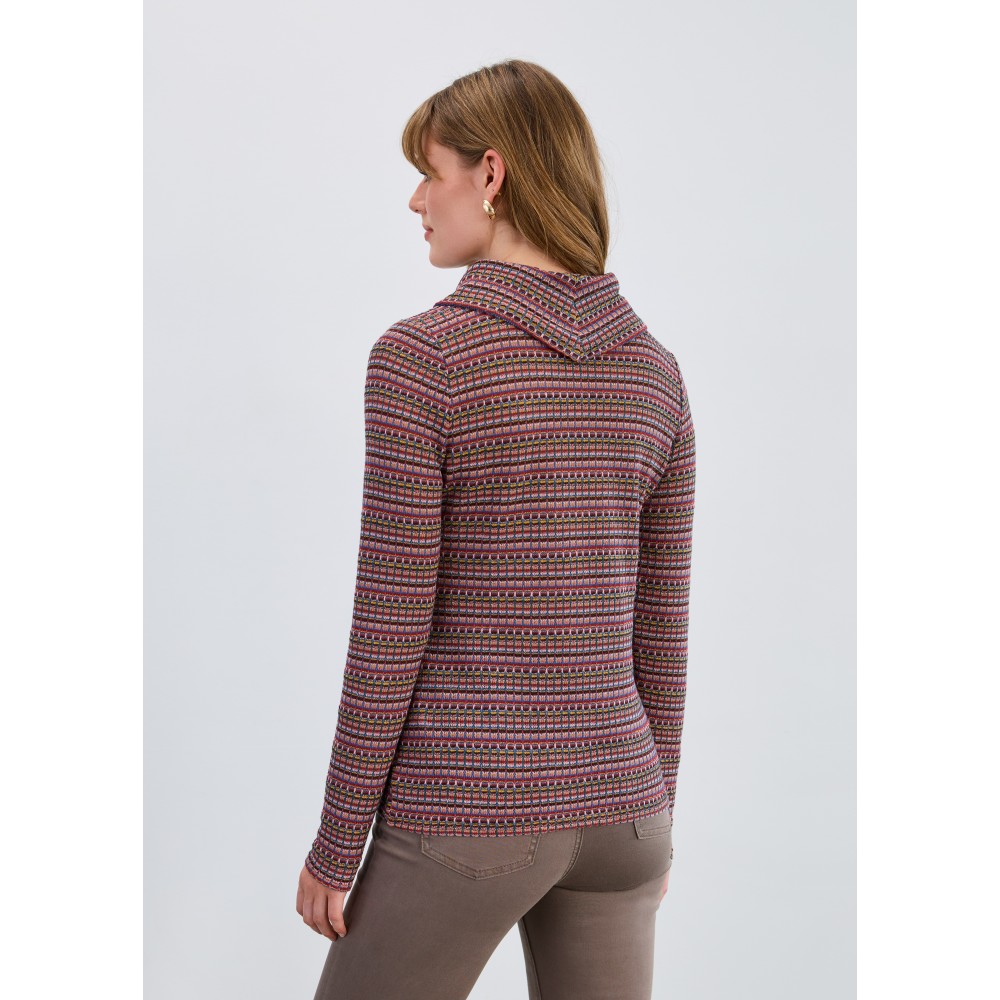 French Dressing - Long Sleeve Cowl Neck Top - Dover Stripe