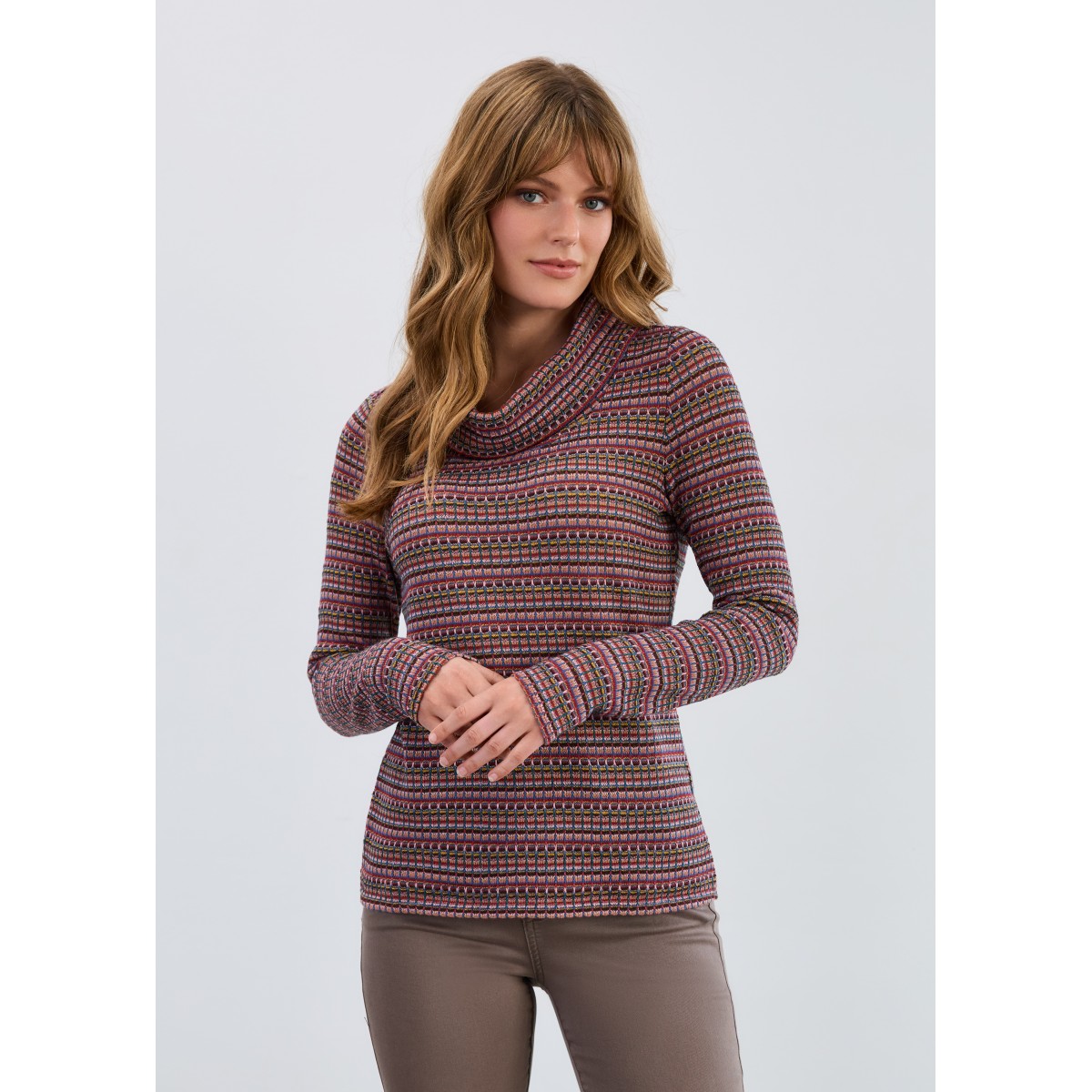 French Dressing - Long Sleeve Cowl Neck Top - Dover Stripe