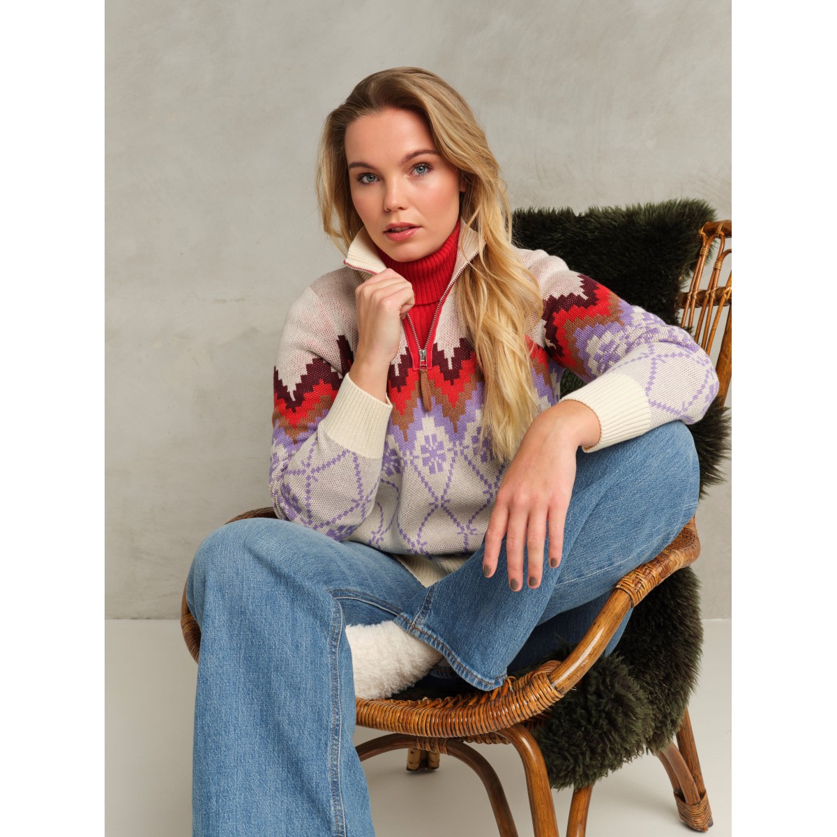 Skovhuus - Patterned Zip Pullover - Cream Paisley