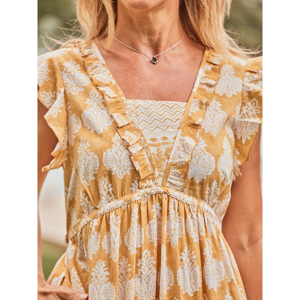 April Cornell - Bonnie Blockprint Dress - Gold April Cornell - Bonnie Blockprint Dress - Gold