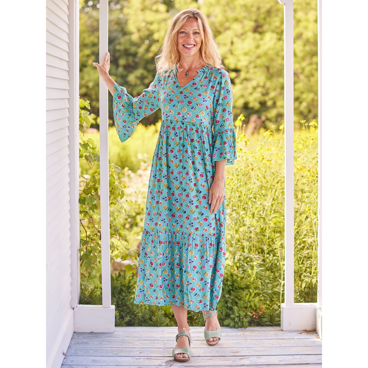 April Cornell - Flower Toss Long Dress - Turquoise April Cornell - Flower Toss Long Dress - Turquoise