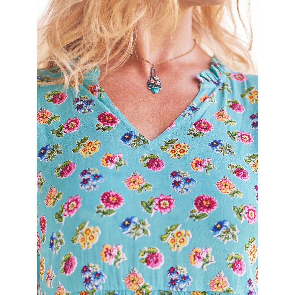 April Cornell - Flower Toss Long Dress - Turquoise April Cornell - Flower Toss Long Dress - Turquoise