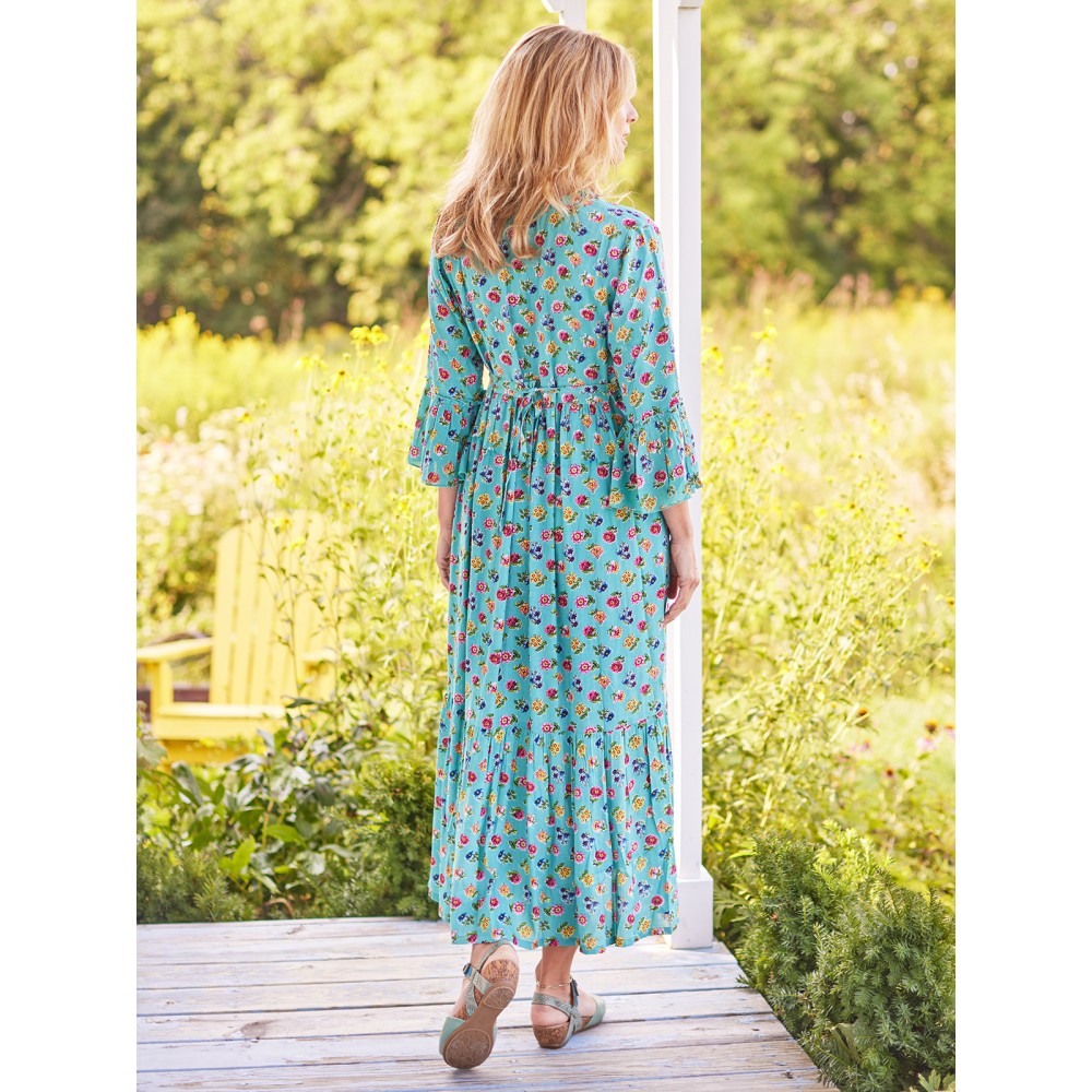 April Cornell - Flower Toss Long Dress - Turquoise April Cornell - Flower Toss Long Dress - Turquoise