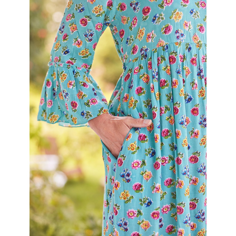 April Cornell - Flower Toss Long Dress - Turquoise April Cornell - Flower Toss Long Dress - Turquoise