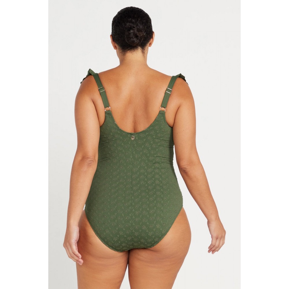 Artesands - Mellifluous Manet Frill Neck One Piece - Khaki