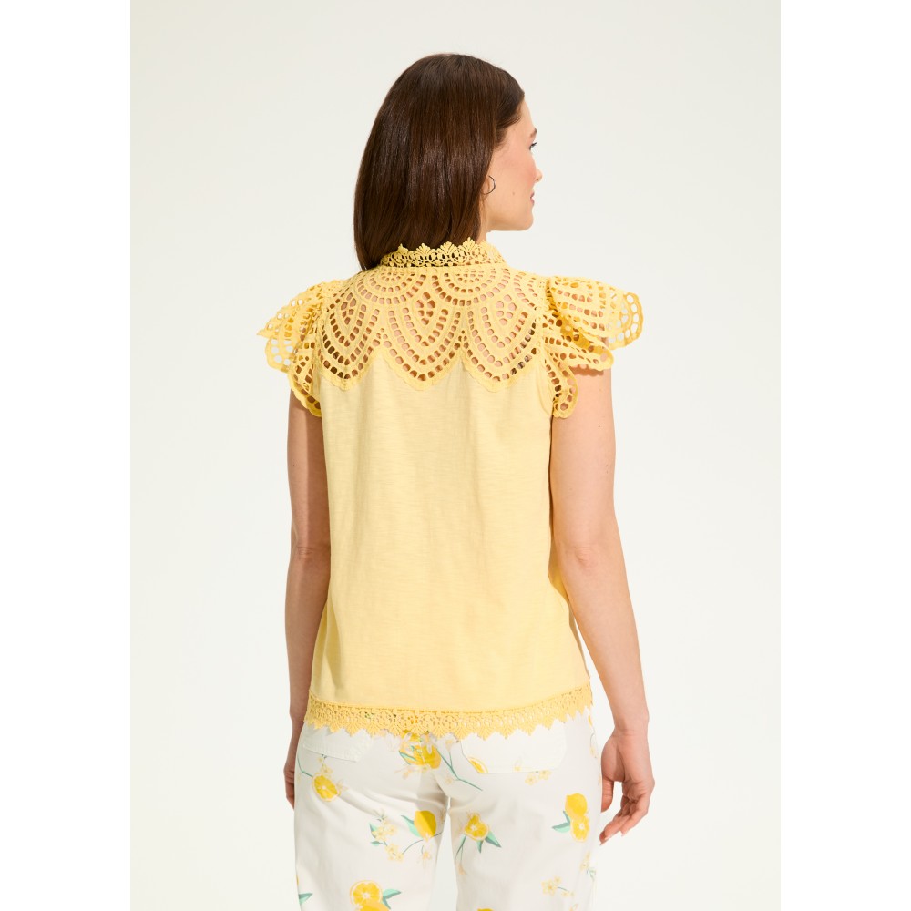 French Dressing - Flutter Sleeve Placed Eyelet Top - Yellow (SS25)