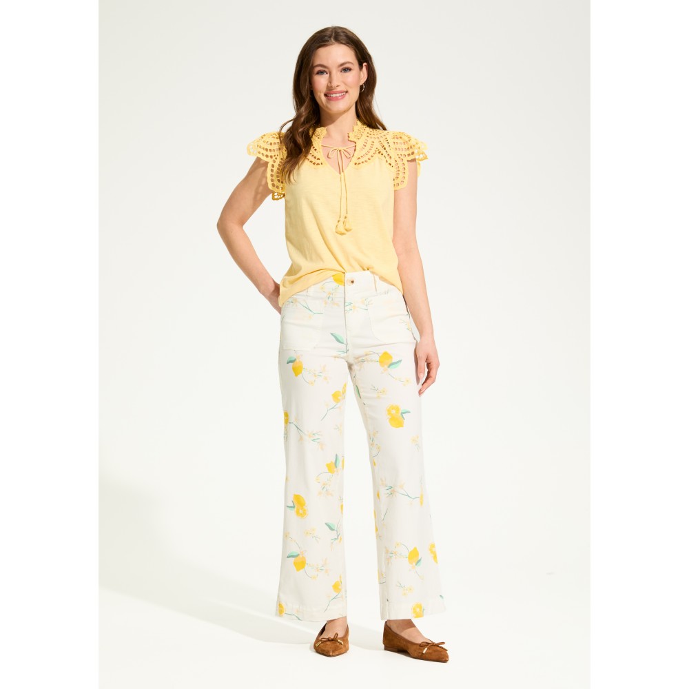 French Dressing - Flutter Sleeve Placed Eyelet Top - Yellow (SS25)