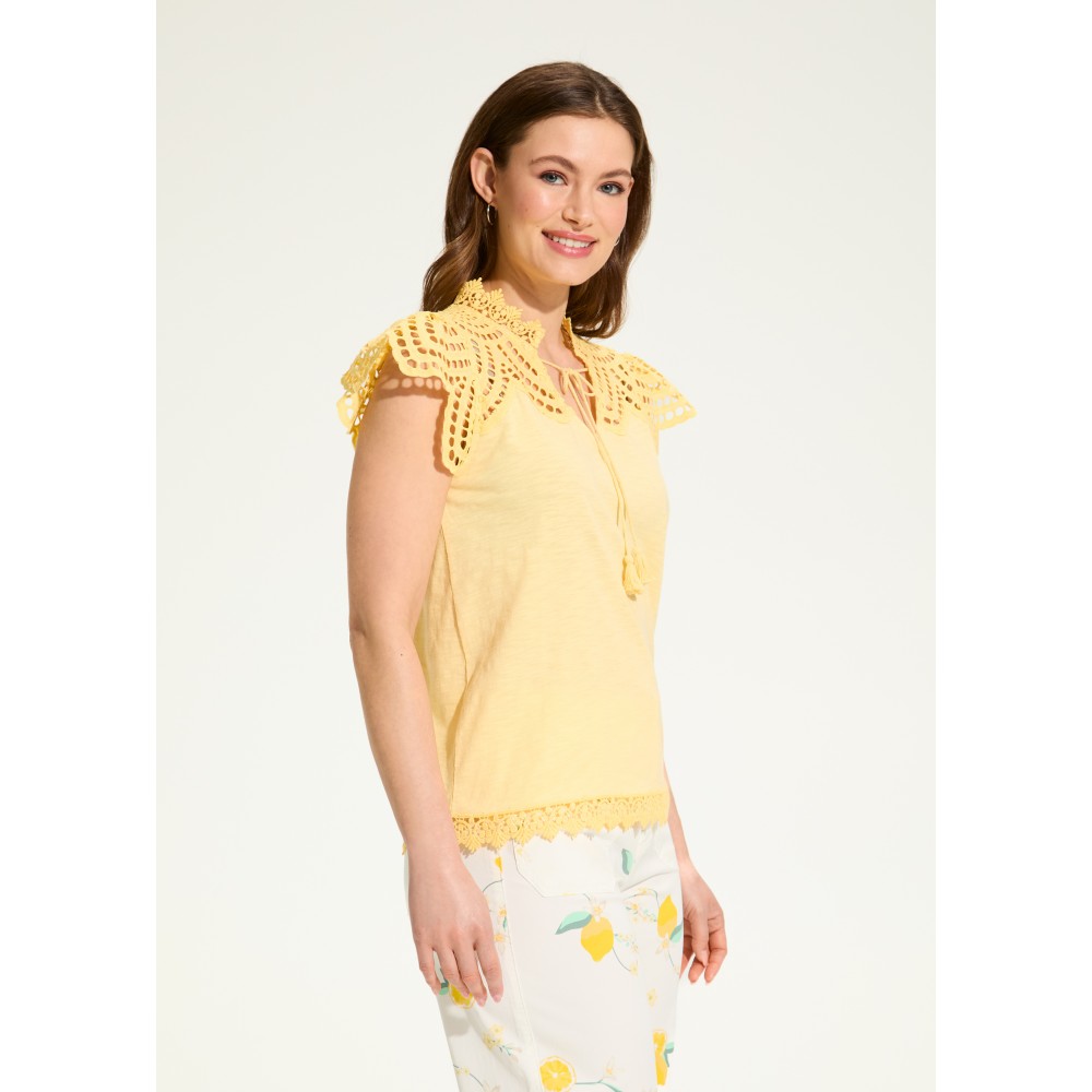 French Dressing - Flutter Sleeve Placed Eyelet Top - Yellow (SS25)