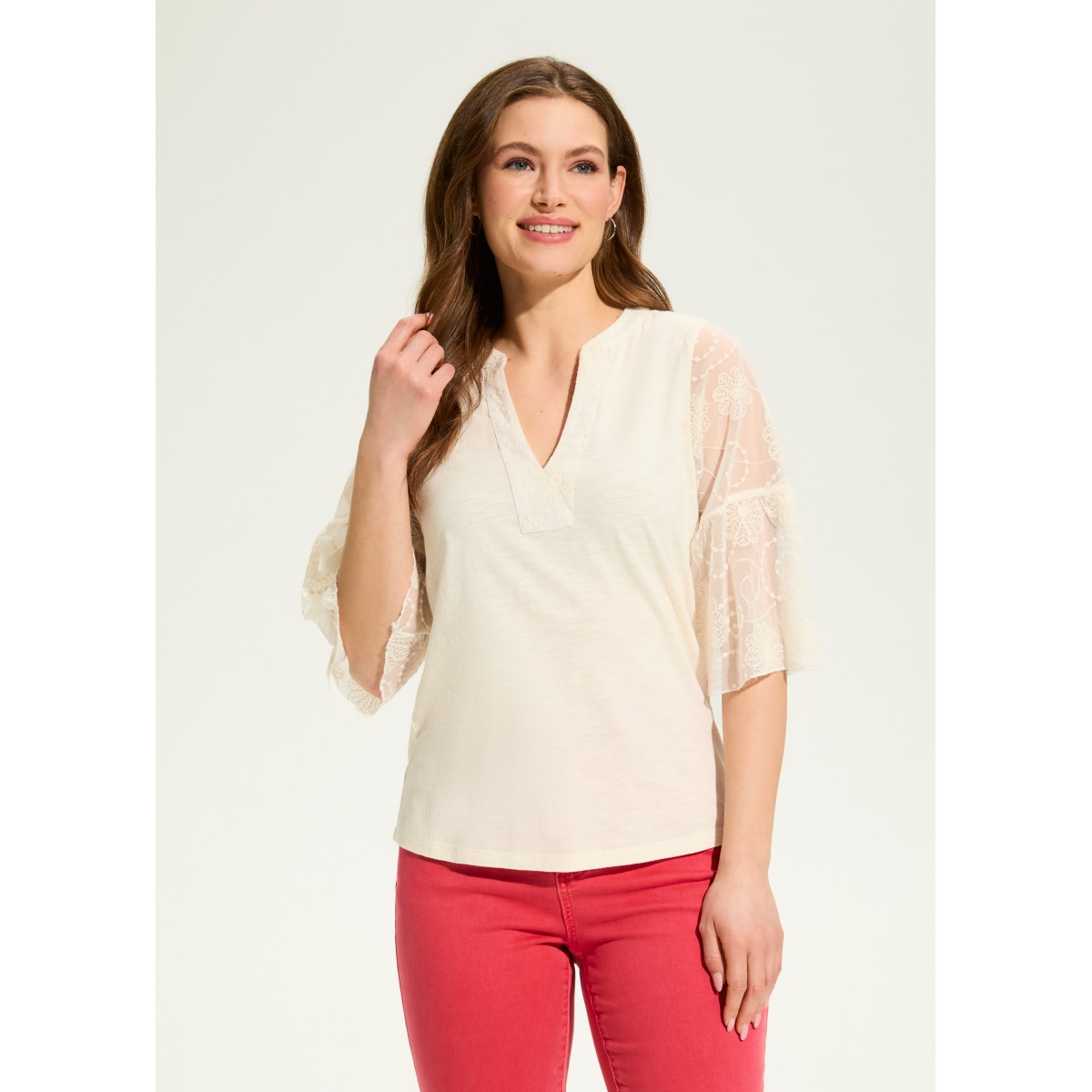 French Dressing - Mesh Bell Sleeve Top - Ivory (SS25)