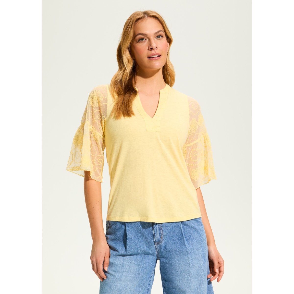 French Dressing - Mesh Bell Sleeve Top - Yellow (SS25) French Dressing - Mesh Bell Sleeve Top - Yellow (SS25)