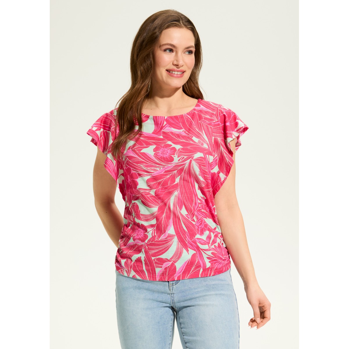 French Dressing - Flutter Sleeve Side Ruched Top - Blooming Jacquard (SS25) French Dressing - Flutter Sleeve Side Ruched Top - Blooming Jacquard (SS25)