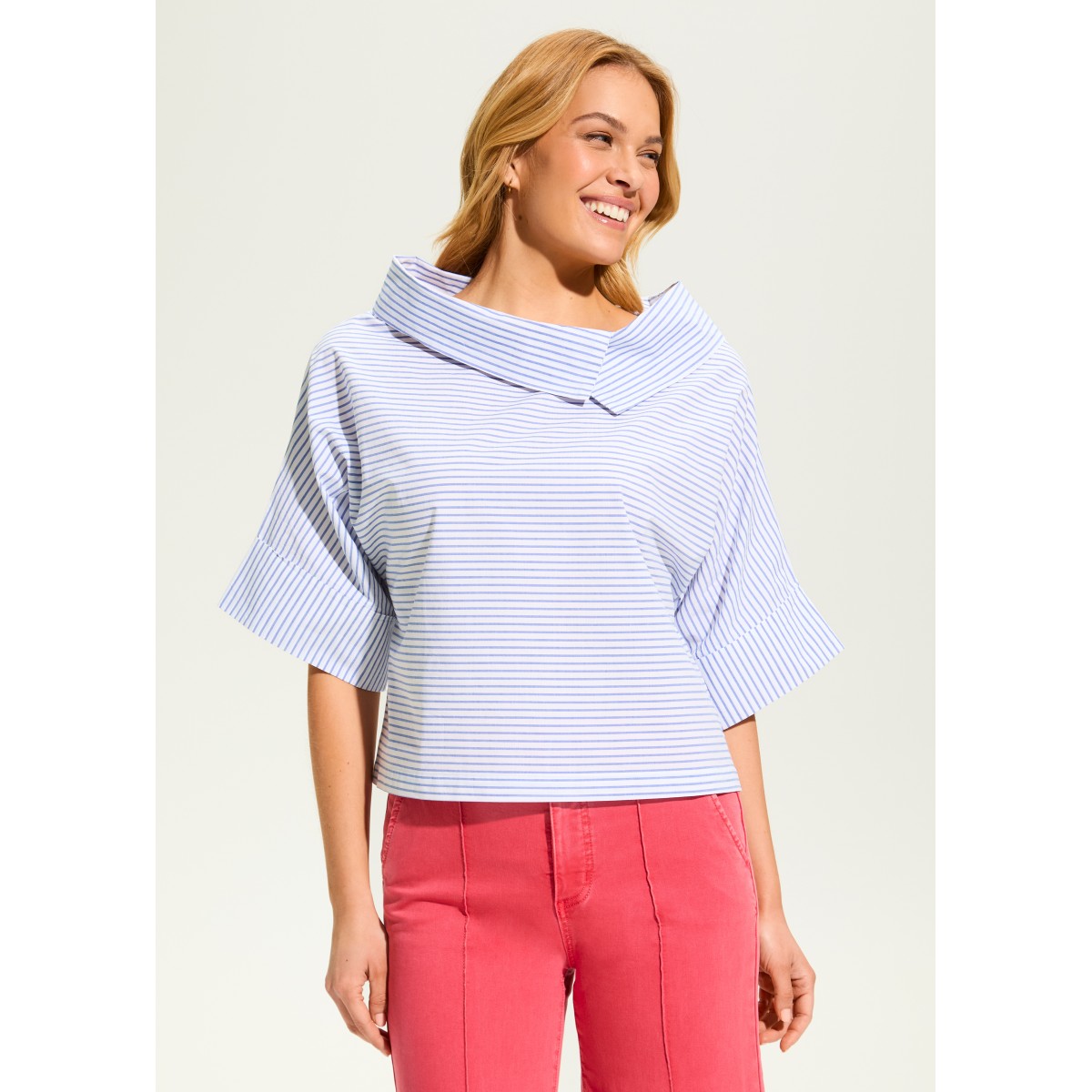 French Dressing - Crossover Neck Popover Top - Blue Stripe (SS25)