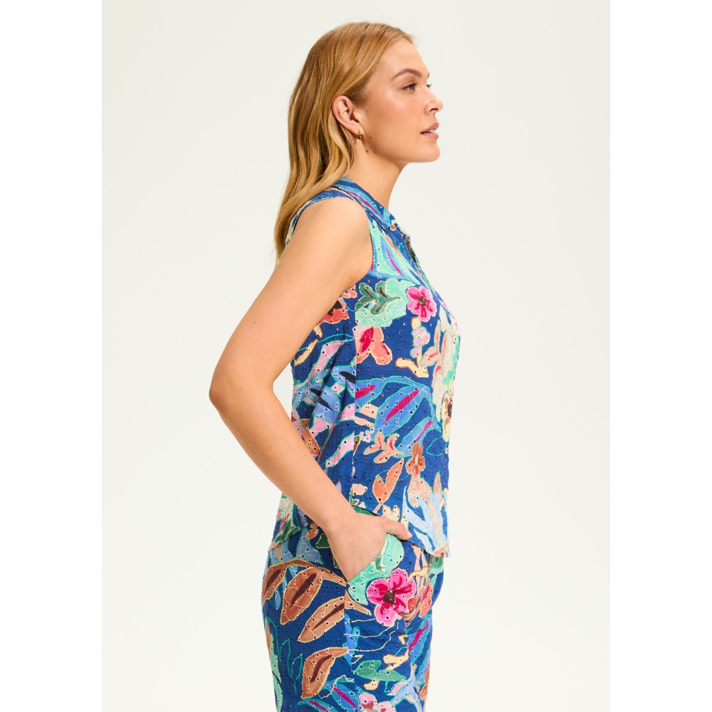 French Dressing - Printed Eyelet Sleeveless Top - Pop Camo Floral (SS25)