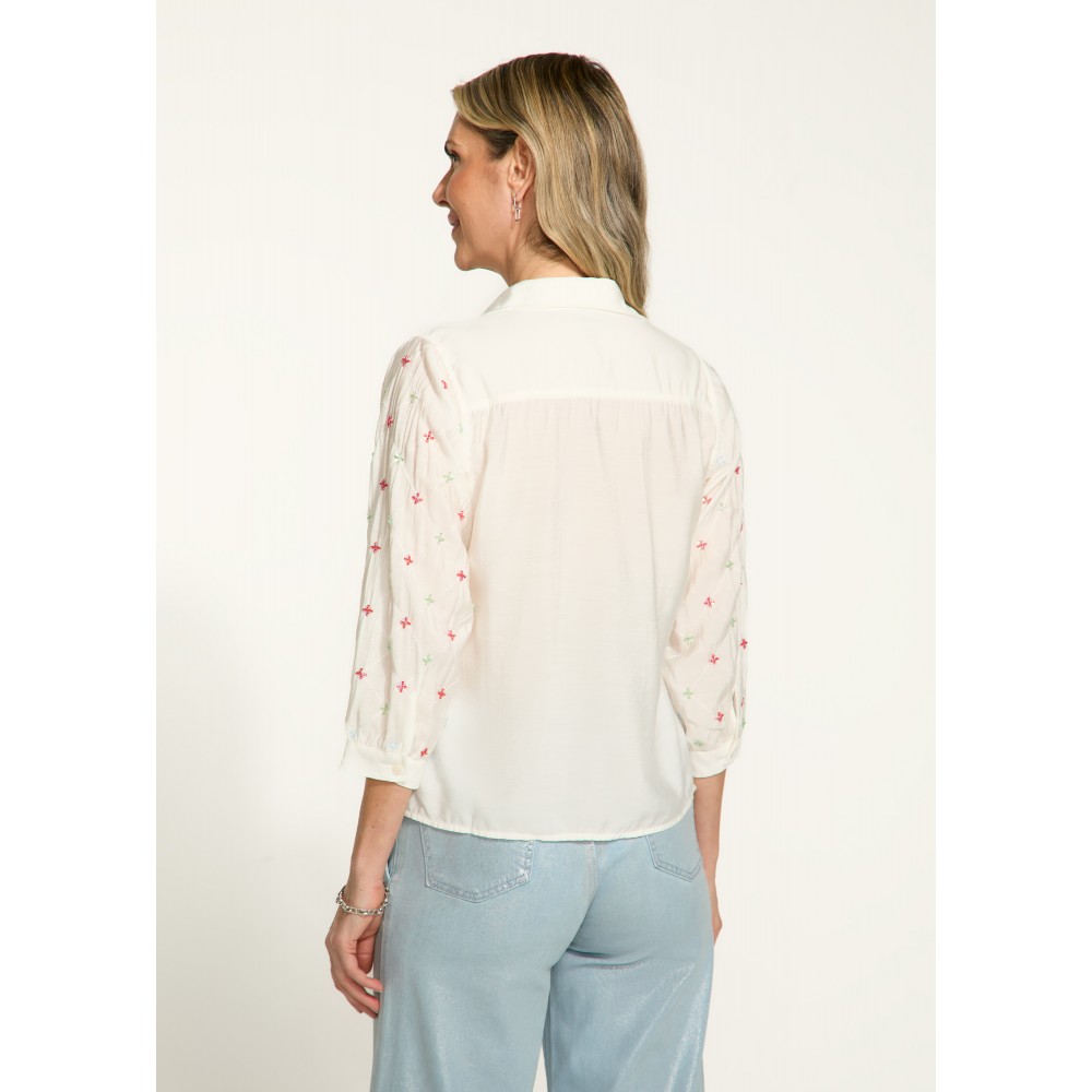 French Dressing - Embellished Sleeve Shirt - White (SS25) French Dressing - Embellished Sleeve Shirt - White (SS25)