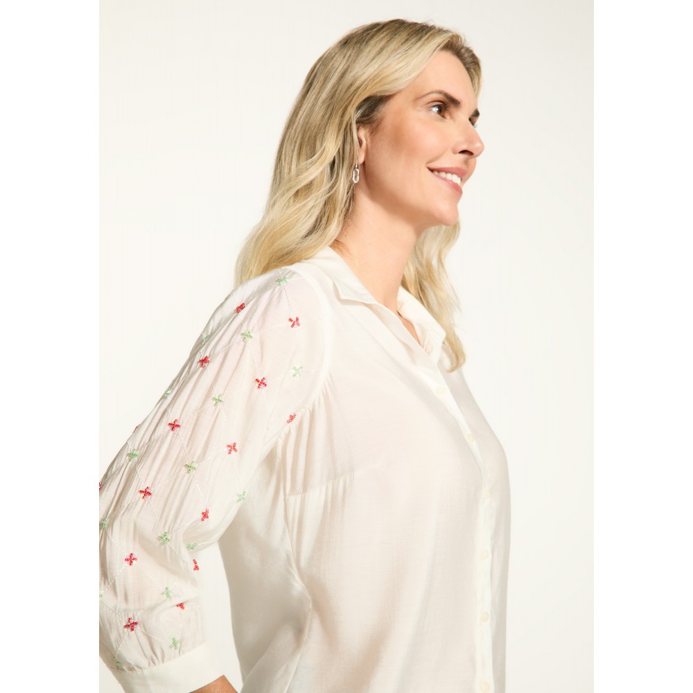 French Dressing - Embellished Sleeve Shirt - White (SS25) French Dressing - Embellished Sleeve Shirt - White (SS25)