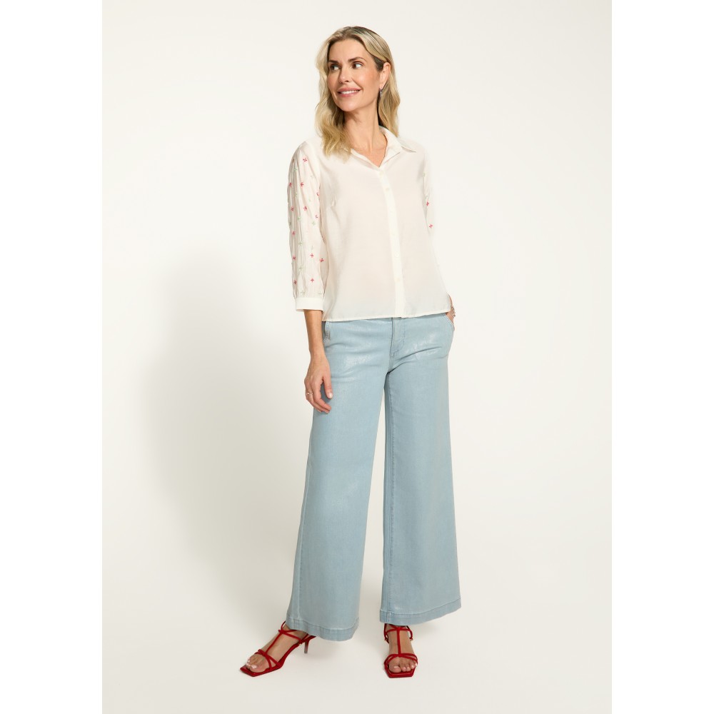 French Dressing - Embellished Sleeve Shirt - White (SS25) French Dressing - Embellished Sleeve Shirt - White (SS25)