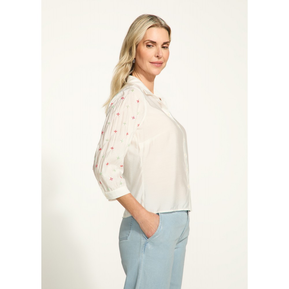 French Dressing - Embellished Sleeve Shirt - White (SS25) French Dressing - Embellished Sleeve Shirt - White (SS25)