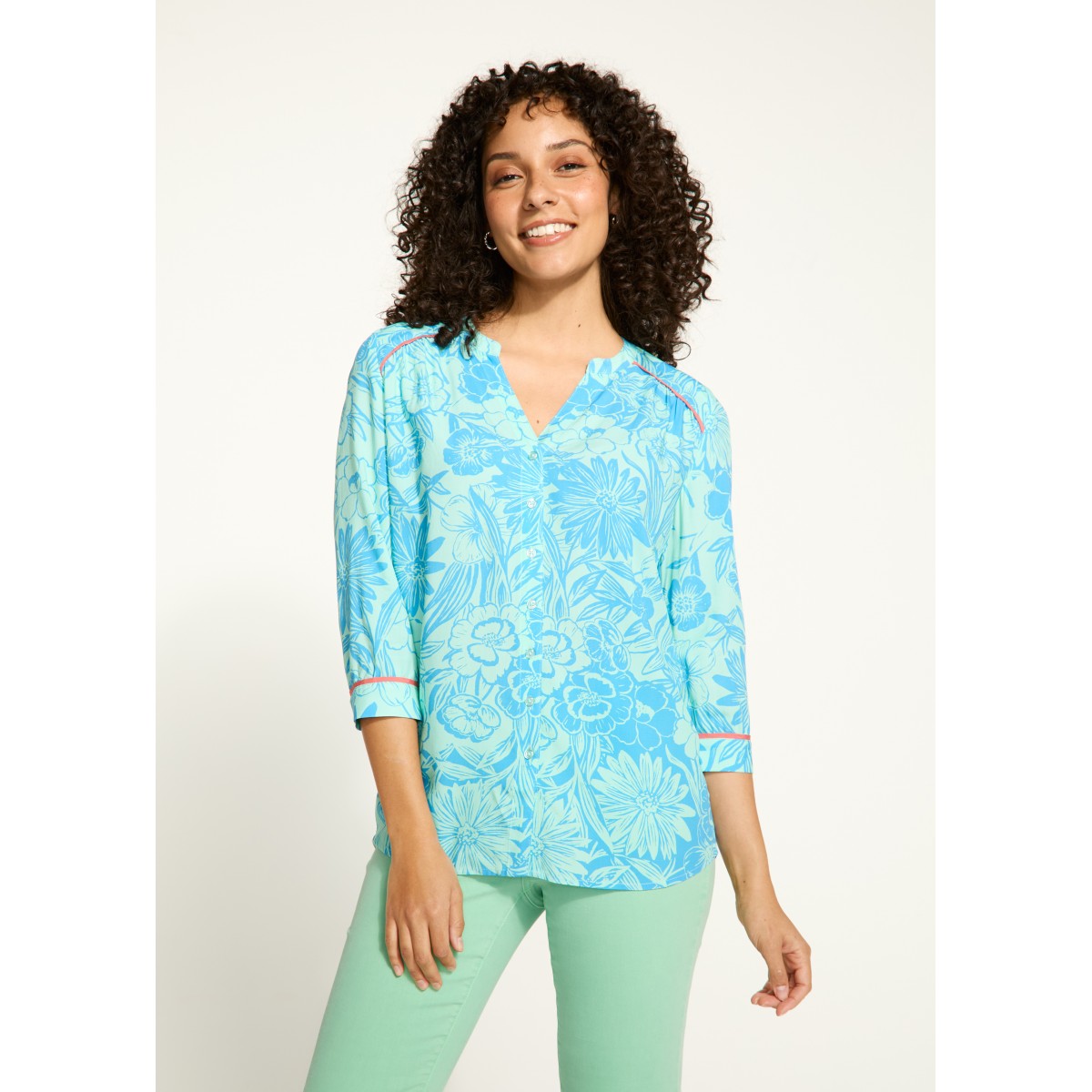 French Dressing - Piping Detail Shirt - Bicolour Floral (SS25) French Dressing - Piping Detail Shirt - Bicolour Floral (SS25)