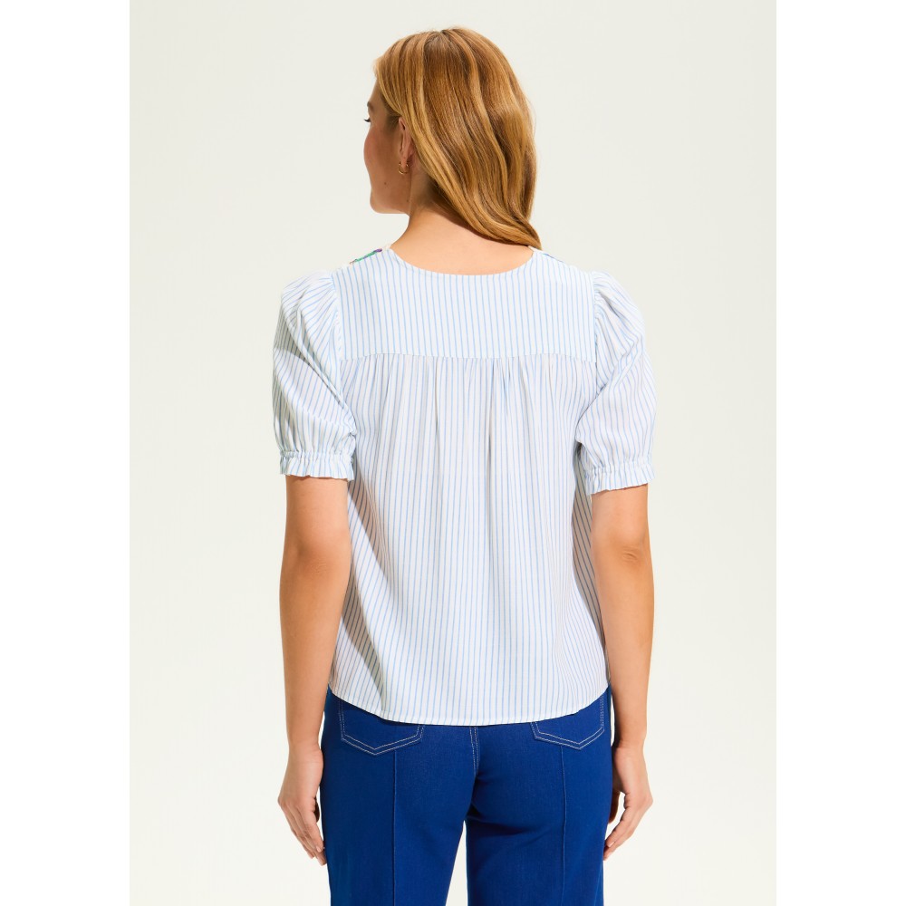 French Dressing - V-Neck Crochet Trim Blouse - Blue Stripe (SS25) French Dressing - V-Neck Crochet Trim Blouse - Blue Stripe (SS25)