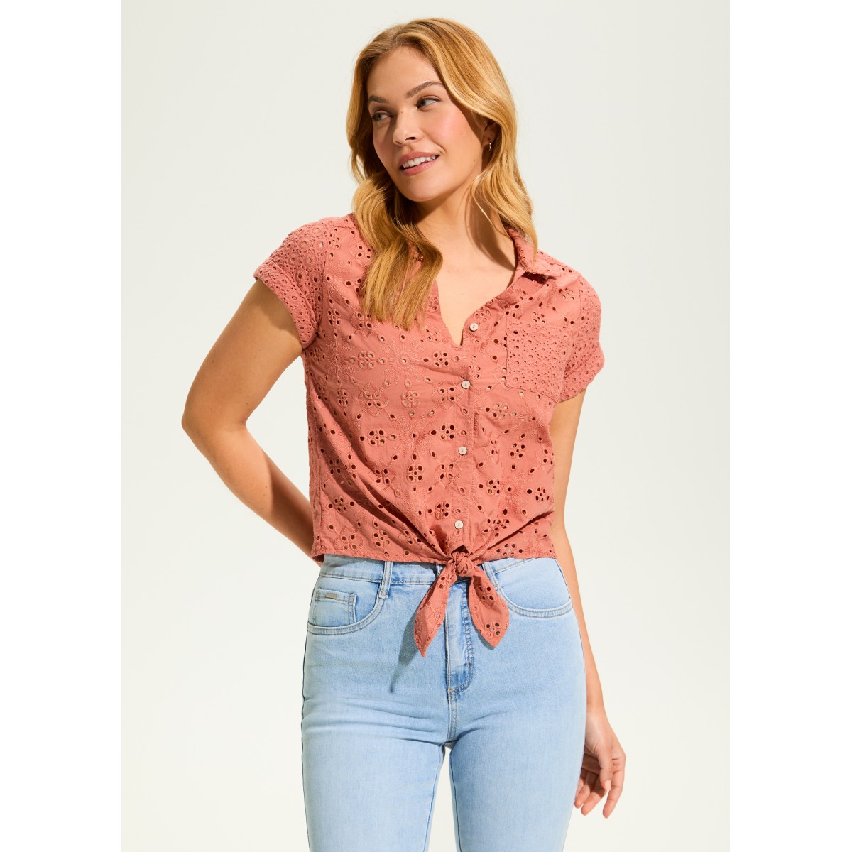French Dressing - Eyelet Lace Short Sleeve Top - Clay (SS25) French Dressing - Eyelet Lace Short Sleeve Top - Clay (SS25)